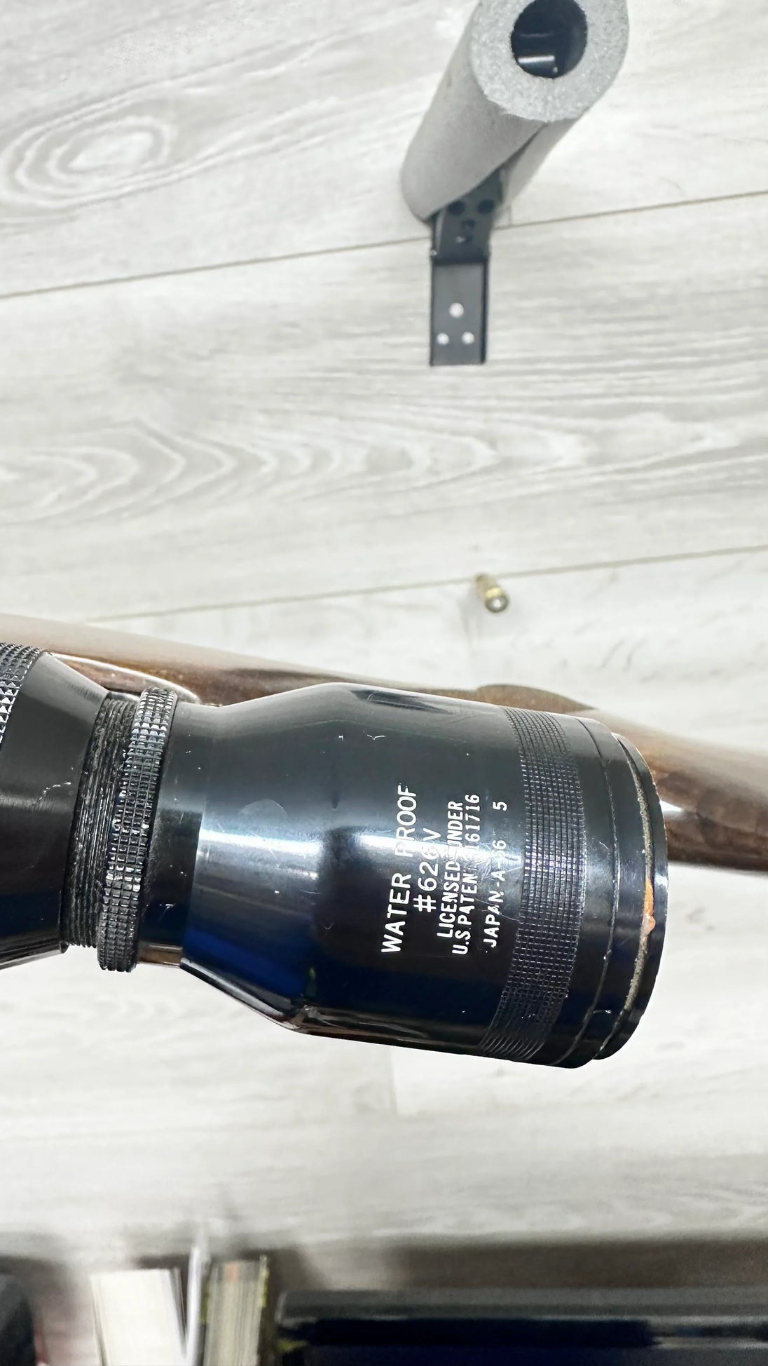 Waterproof rifle scope #626V with wooden stock, ideal for hunting and sport shooting.