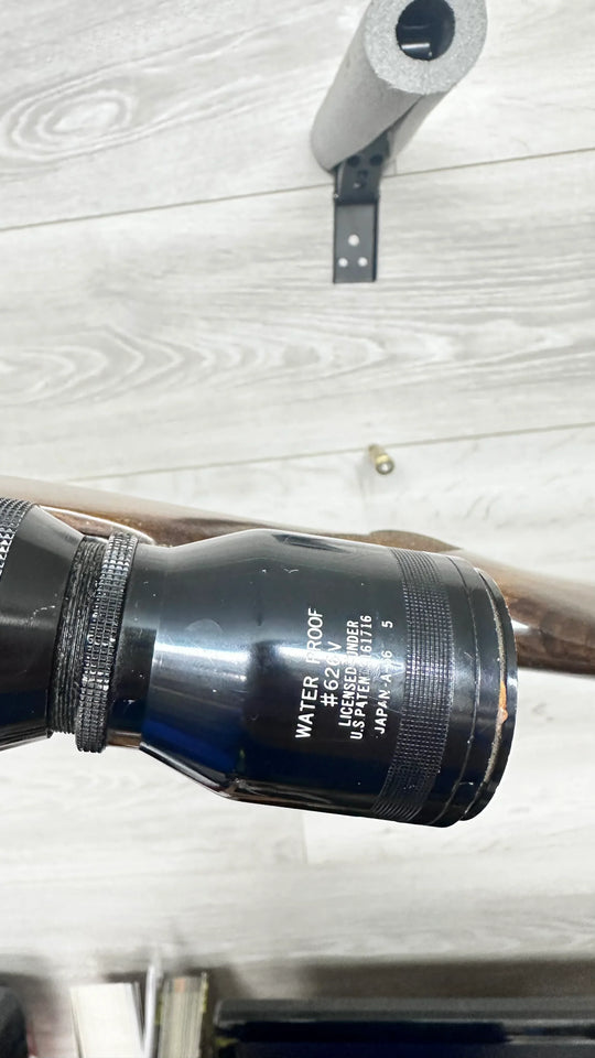 Waterproof rifle scope #626V with wooden stock, ideal for hunting and sport shooting.