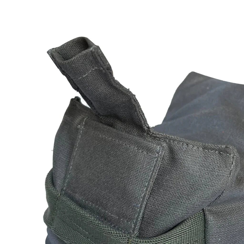 Black tactical pouch with reinforced stitching and loop handle, ideal for military or outdoor gear storage.