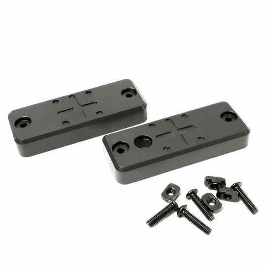 Black rifle scope mount base plates with screws for firearm accessories installation